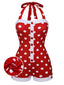 Costumi intero a pois scollo all'americana rosso anni '50
