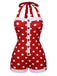 Costumi intero a pois scollo all'americana rosso anni '50