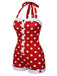 Costumi intero a pois scollo all'americana rosso anni '50