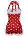 Costumi intero a pois scollo all'americana rosso anni '50