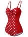 Costumi intero a pois spalline sottili patchwork rosso anni '50