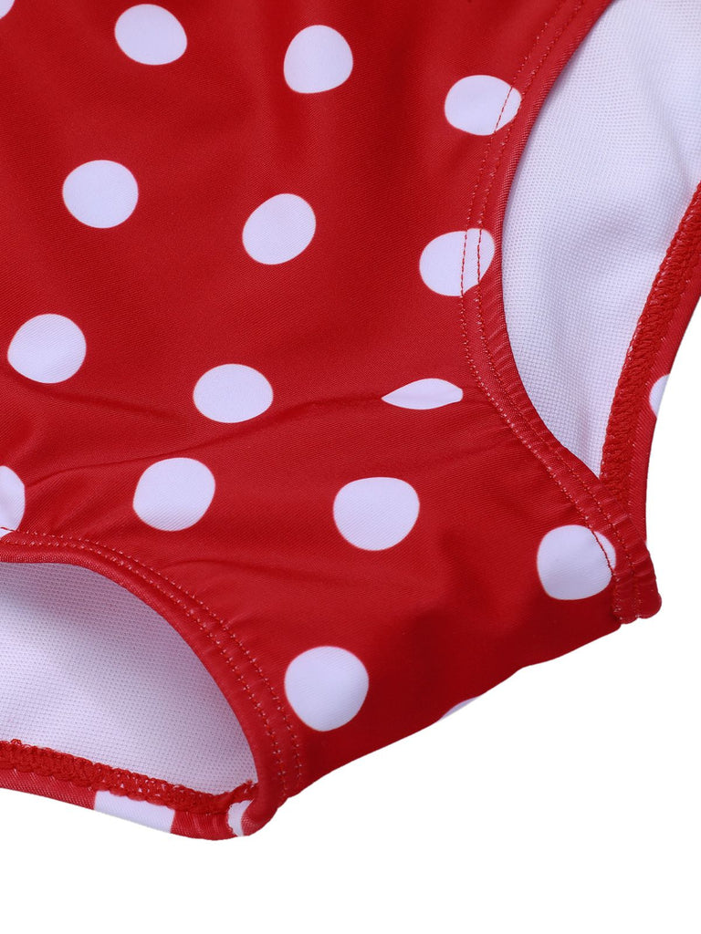 Costumi intero a pois spalline sottili patchwork rosso anni '50