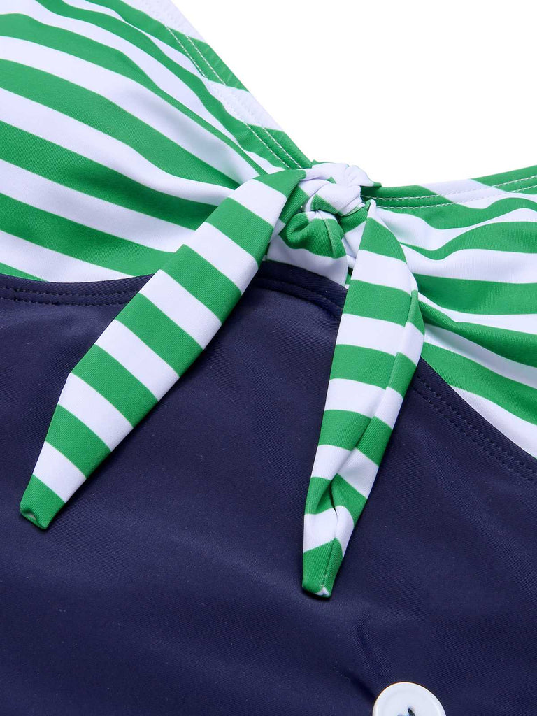Costumi intero a righe e scollo all'americana verde anni '60