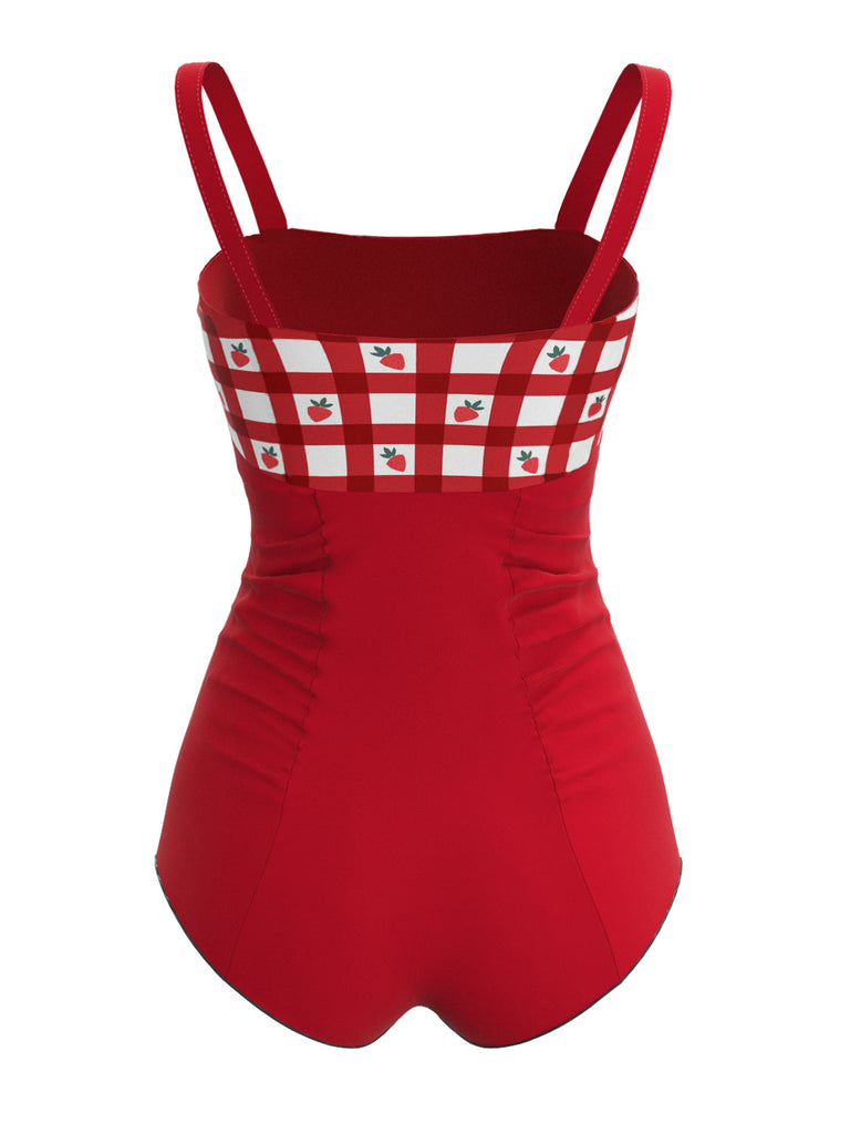 Costumi intero fragola plaid rosso anni '50