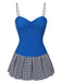 Costumi intero plaid spalline sottili patchwork blu anni '60