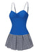 Costumi intero plaid spalline sottili patchwork blu anni '60