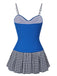 Costumi intero plaid spalline sottili patchwork blu anni '60
