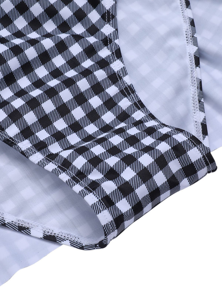 Costumi intero plaid spalline sottili patchwork blu anni '60