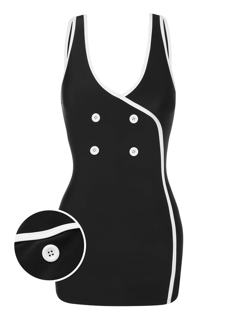 Costumi a contrasto con spalline bianco e nero anni '60