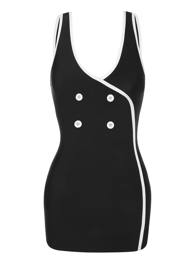Costumi a contrasto con spalline bianco e nero anni '60