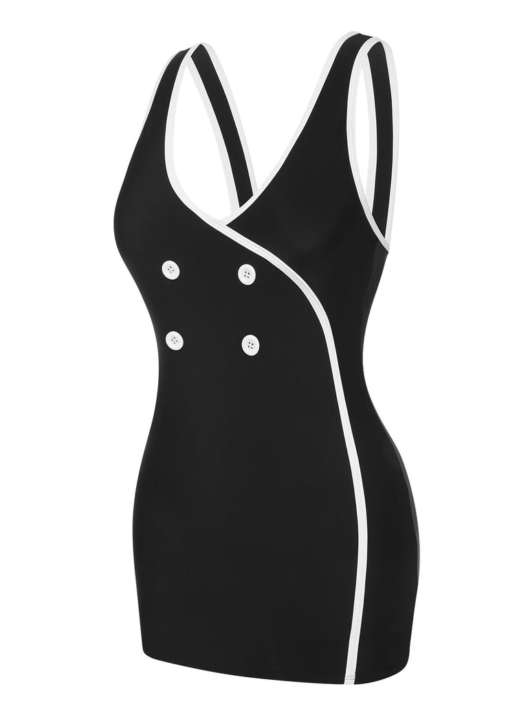 Costumi a contrasto con spalline bianco e nero anni '60