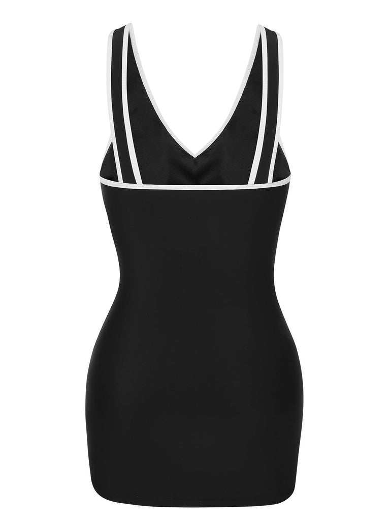 Costumi a contrasto con spalline bianco e nero anni '60