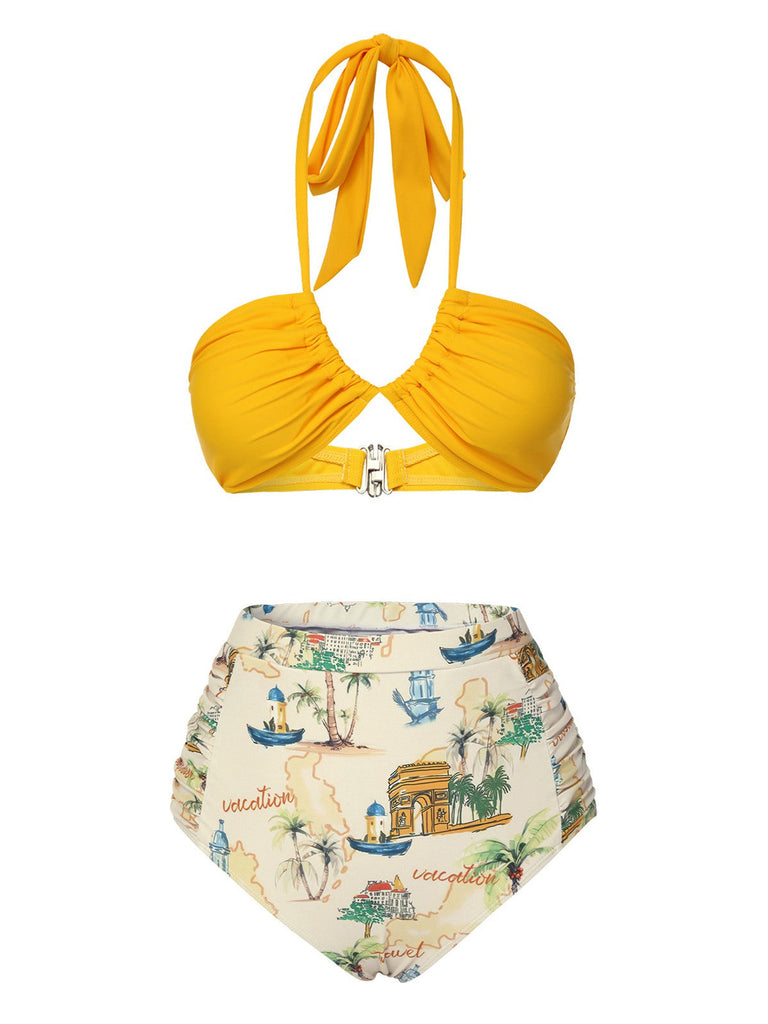 Costumi con motivo architettonico giallo anni '70