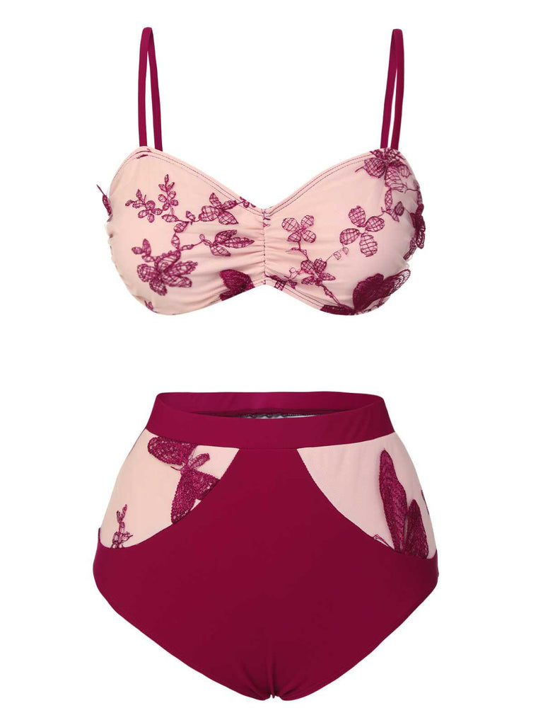 Costumi farfalla con spalline sottili bordeaux anni '50