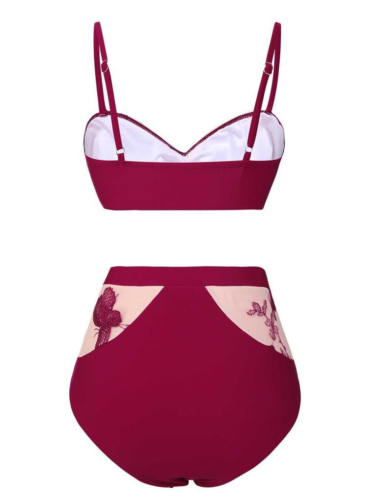 Costumi farfalla con spalline sottili bordeaux anni '50