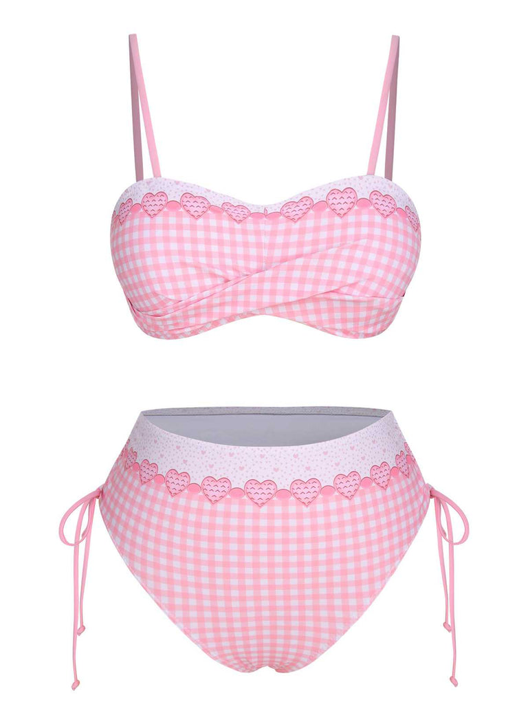 Costumi plaid cuore spalline sottili rosa anni '50