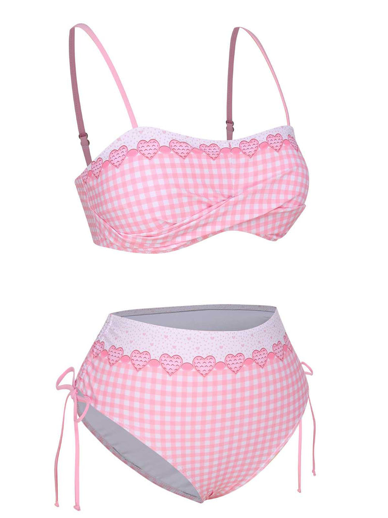 Costumi plaid cuore spalline sottili rosa anni '50