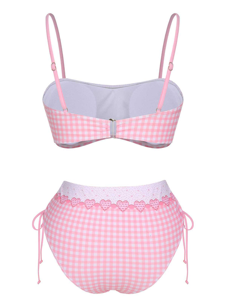Costumi plaid cuore spalline sottili rosa anni '50