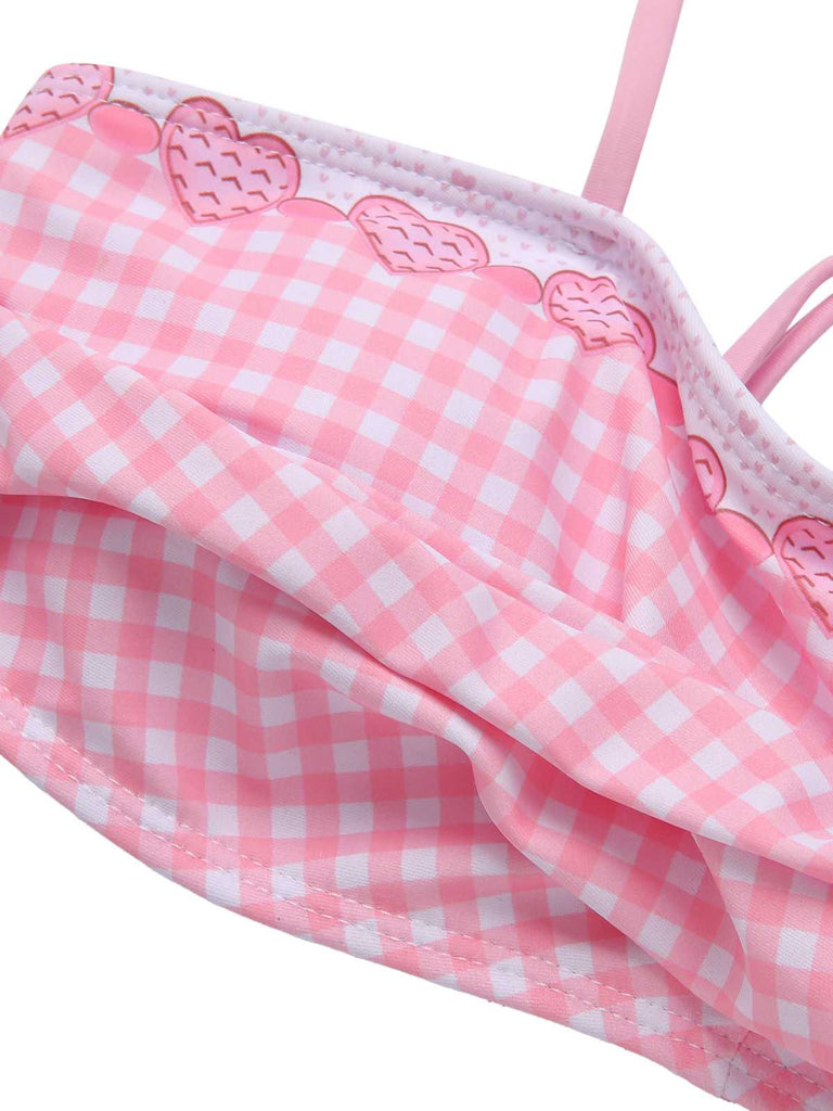 Costumi plaid cuore spalline sottili rosa anni '50