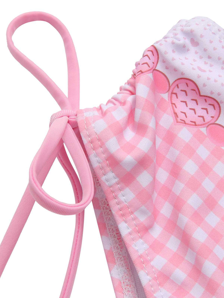 Costumi plaid cuore spalline sottili rosa anni '50