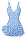 Costumi intero a pois con scollo a petalo blu anni '60