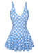 Costumi intero a pois con scollo a petalo blu anni '60