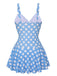 Costumi intero a pois con scollo a petalo blu anni '60