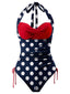 Costumi a pois scollo all'americana blu e rosso anni '50