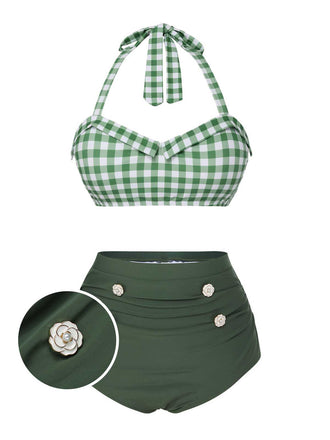 Costumi plaid con scollo all'americana grigio verde anni '40
