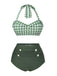 Costumi plaid con scollo all'americana grigio verde anni '40
