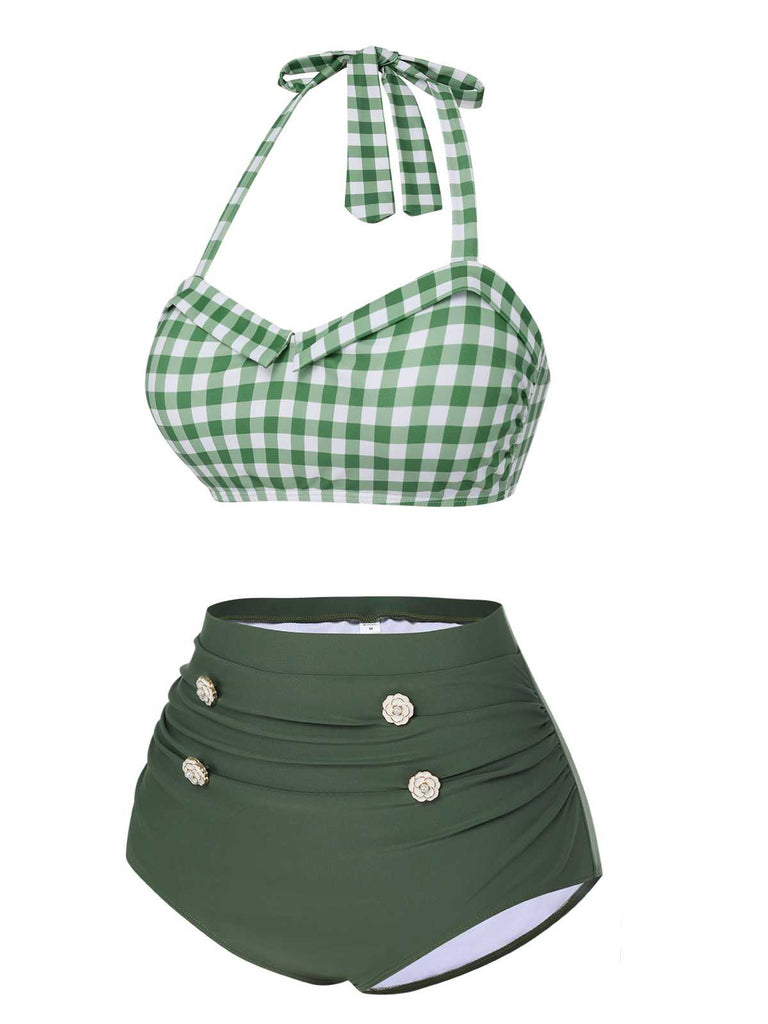 Costumi plaid con scollo all'americana grigio verde anni '40
