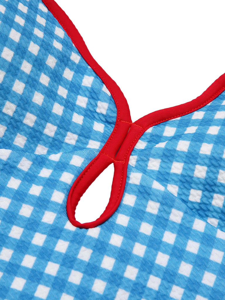 Costumi intero plaid con spalline sottili blu anni '50