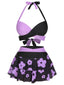 Costumi scollo all'americana floreale colorblock viola anni '70