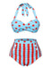 Costumi a righe a pois scollo all'americana blu anni '40