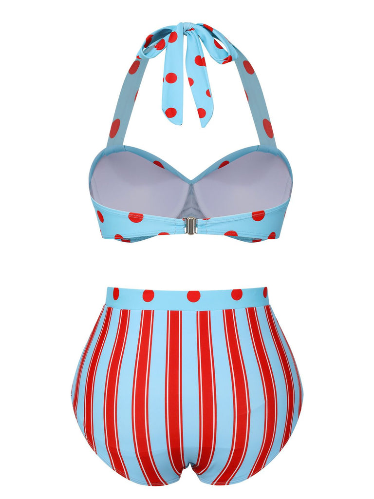 Costumi a righe a pois scollo all'americana blu anni '40