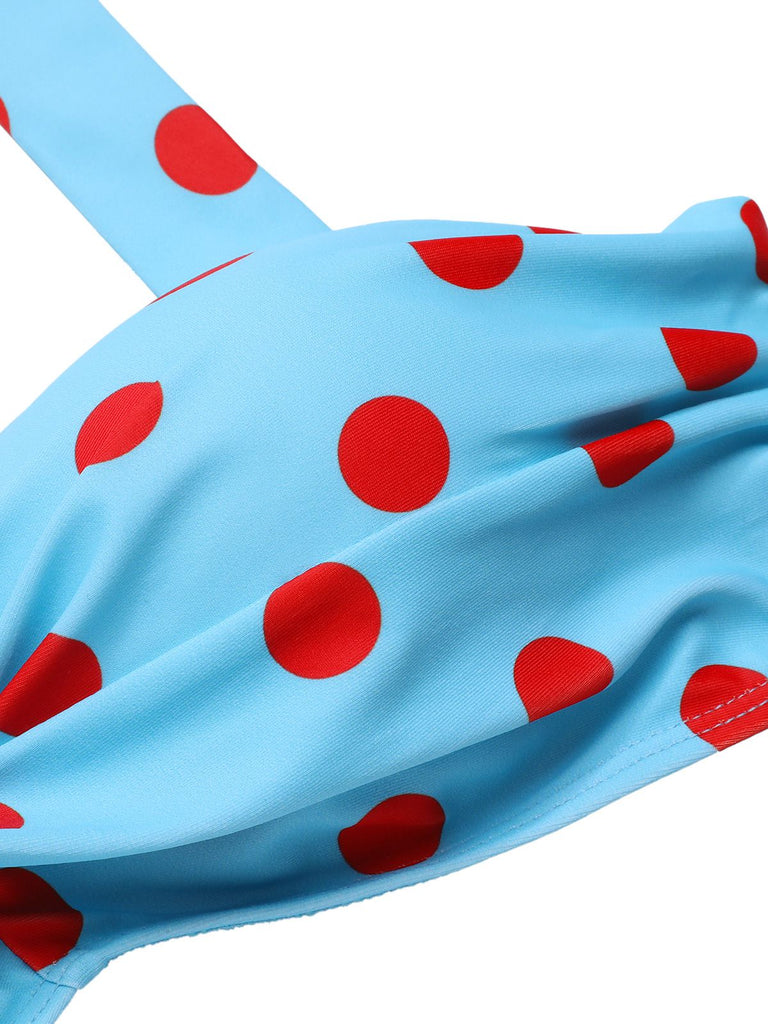Costumi a righe a pois scollo all'americana blu anni '40