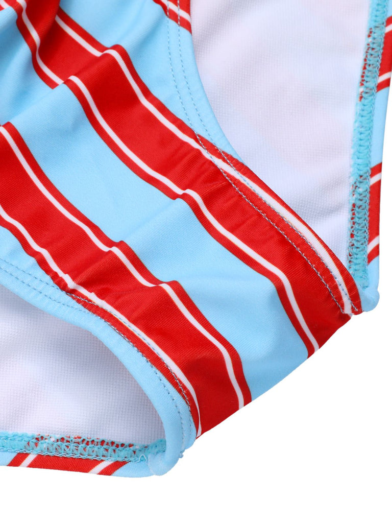 Costumi a righe a pois scollo all'americana blu anni '40