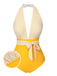 Costumi a righe con scollo all'americana giallo anni '50