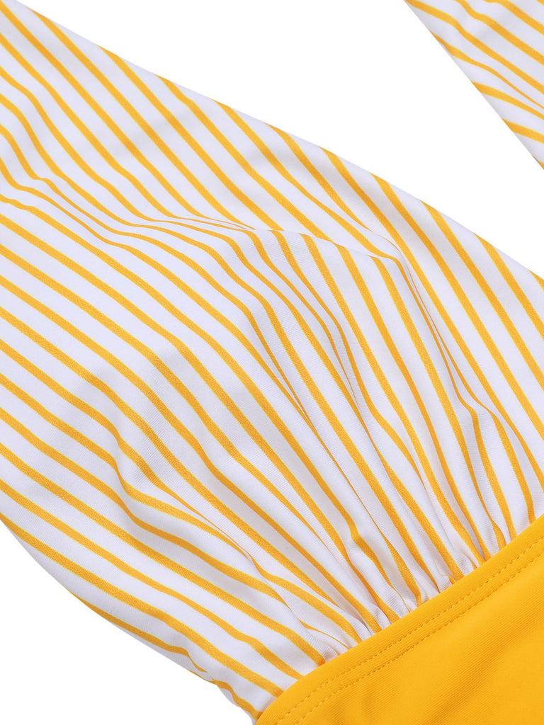 Costumi a righe con scollo all'americana giallo anni '50