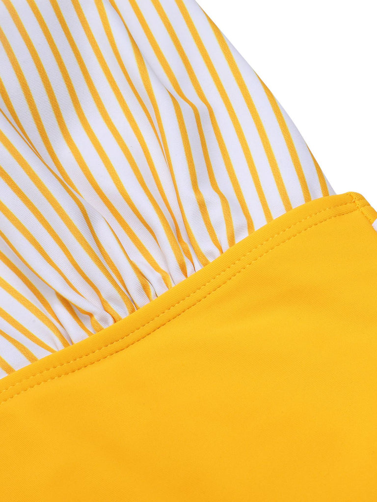 Costumi a righe con scollo all'americana giallo anni '50
