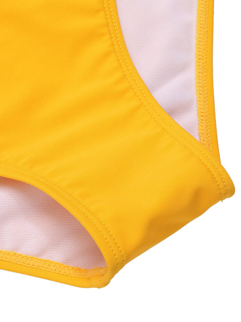 Costumi a righe con scollo all'americana giallo anni '50