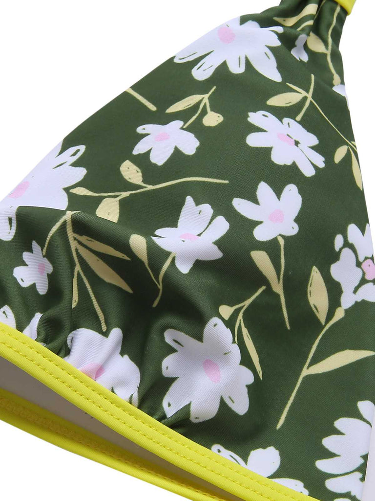 Costume da bagno floreale senza schienale verde scuro anni '40