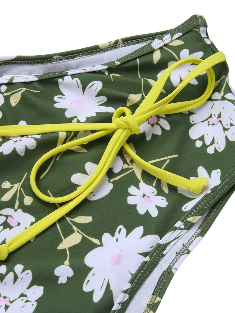 Costume da bagno floreale senza schienale verde scuro anni '40