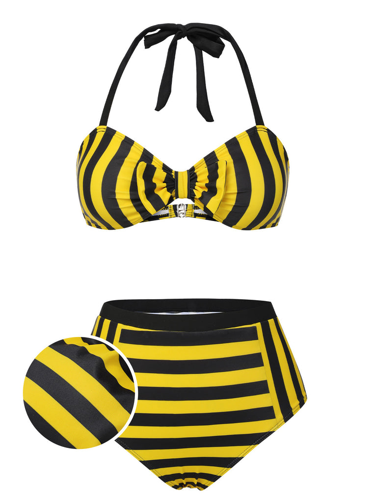 Costumi a righe scollo all'americana giallo e nero anni '70