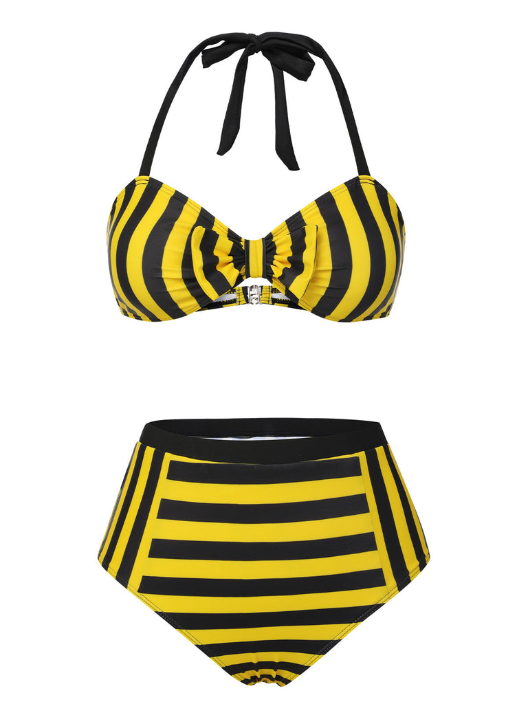 Costumi a righe scollo all'americana giallo e nero anni '70
