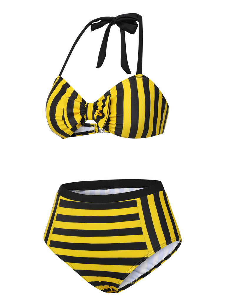 Costumi a righe scollo all'americana giallo e nero anni '70