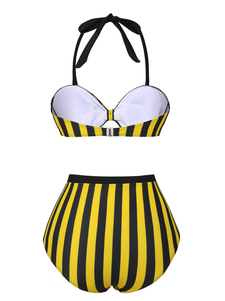 Costumi a righe scollo all'americana giallo e nero anni '70