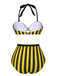 Costumi a righe scollo all'americana giallo e nero anni '70