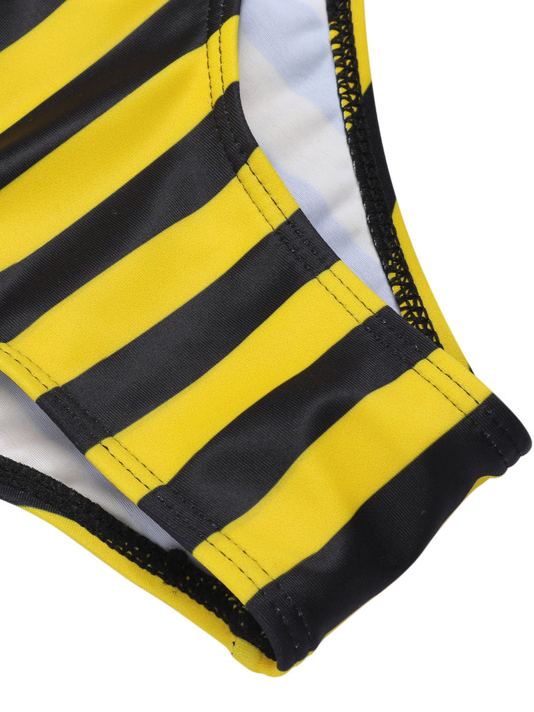 Costumi a righe scollo all'americana giallo e nero anni '70
