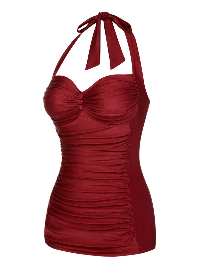 Costume da bagno arricciato scollo a V nero anni '50
